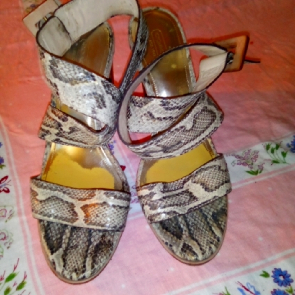 Coach 10 b women's python print high heels wrap ankle
